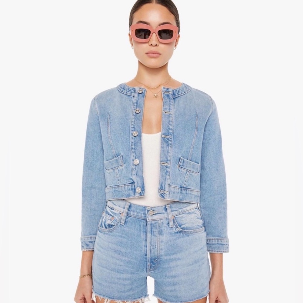 MOTHER The Picky Denim Jacket Cropped Let Them Eat Cake Wash Large - Picture 11 of 11